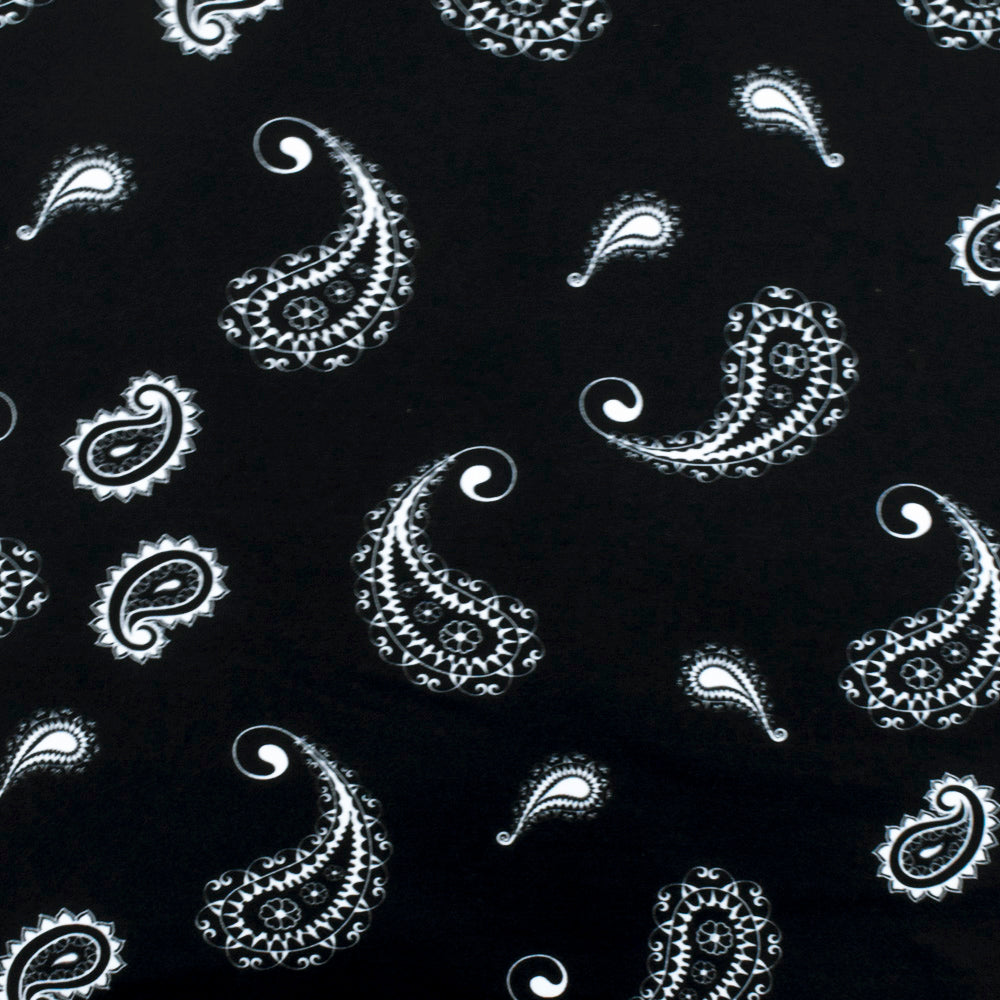 Black-White Famous Maker Paisley Print Stretch Tricot Swimwear Knit Fabric