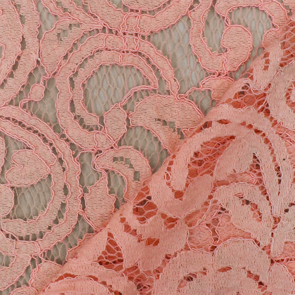 Peach Pink Baroque Rayon Poly Raschel Lace Knit Fabric